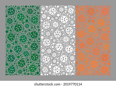 Mosaic Ireland flag designed with bacilla elements. Ireland flag collage is constructed with randomized bacteria elements.