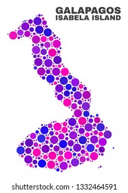 Mosaic Isabela Island of Galapagos map isolated on a white background. Vector geographic abstraction in pink and violet colors.