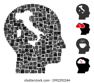 Mosaic Italian thinking icon constructed from square items in random sizes and color hues. Vector square items are arranged into abstract mosaic italian thinking icon. Bonus pictograms are placed.