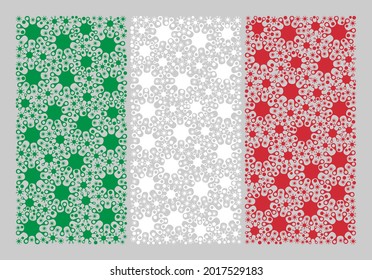 Mosaic Italy Flag designed of cell items. Vector covid-2019 collage Italy Flag combined for health care posters. Designed for political or patriotic purposes.