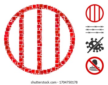 Mosaic Jail grid icon designed from square items in different sizes and color hues. Vector square items are grouped into abstract mosaic jail grid icon. Bonus icons is placed.
