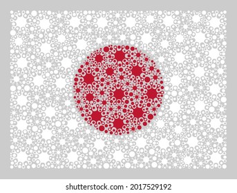 Bandera de Japón mosaico diseñada con elementos virales. Bandera de Japón de colección Vector covid-2019 diseñada para fines de bloqueo. Diseñado para una agitación política o patriótica.