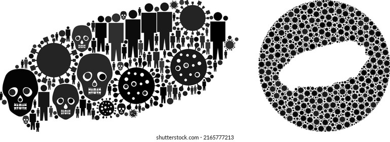 Mosaic Jeju Island map united from covid virus icons and men and mortal icons. Flu virus Jeju Island map mosaic created with circle and stencil. Mosaics are created for lockdown doctrines.