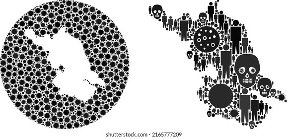 Mosaic Jiangsu Province map constructed from sars virus elements and humans and death items. Sick virus Jiangsu Province map mosaic designed with circle and cut out shape.