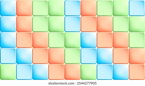 Mosaic jigsaw puzzle pattern with multi colored tiles of square cubes. Random bright copy space for design of web pages and interface. 3D vector background