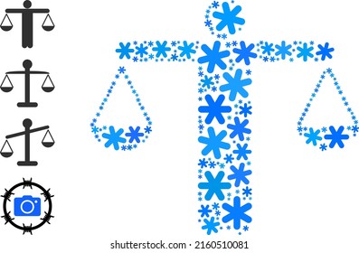 Mosaic judge balance pictogram is designed for winter, New Year, Christmas. Judge balance icon mosaic is done of light blue snow icons. Some similar icons are added.