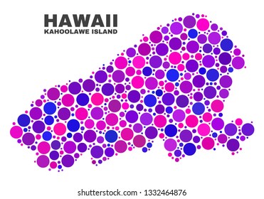 Mosaic Kahoolawe Island map isolated on a white background. Vector geographic abstraction in pink and violet colors. Mosaic of Kahoolawe Island map combined of random spheric points.