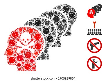 El mosaico mata a todos los humanos organizados a partir de iconos del virus del SARS en tamaños variables y tonos de color. Los iconos de infección vectorial se organizan en ilustración abstracta matan a todos los íconos humanos.