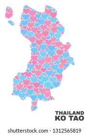 Mosaic Ko Tao map of love hearts in pink and blue colors isolated on a white background. Lovely heart collage in shape of Ko Tao map. Abstract design for Valentine decoration.