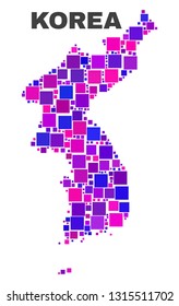 Mosaic Korea map isolated on a white background. Vector geographic abstraction in pink and violet colors. Mosaic of Korea map combined of random small squares.