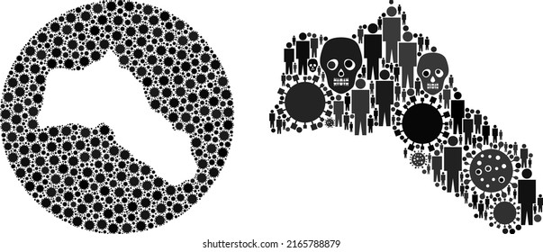 Mosaic Kurdistan map organized from virus outbreak elements and men and mortal elements. Pandemic virus Kurdistan map collage created with circle and stencil.