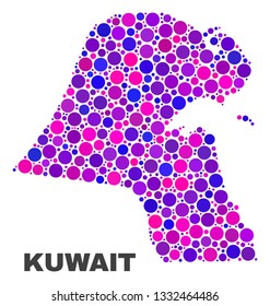 Mosaic Kuwait map isolated on a white background. Vector geographic abstraction in pink and violet colors. Mosaic of Kuwait map combined of random circle dots.