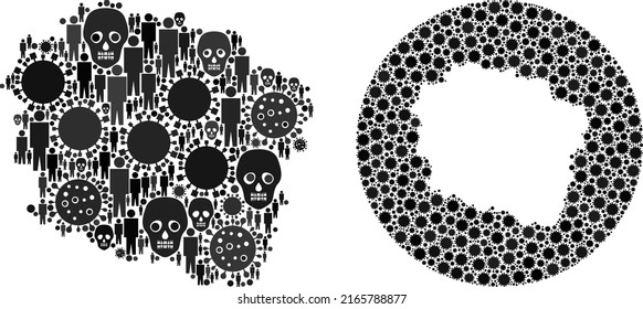 Mosaic Kuyavian-Pomeranian Voivodeship map organized from covid virus icons and population and dead head icons.