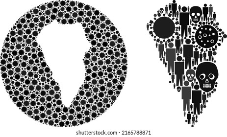 Mosaic La Palma Island map designed from viral icons and men and death elements. Infection virus La Palma Island map mosaic designed with sphere and subtracted shape.