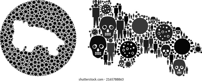 Mosaic La Rioja of Spain map composed of virus elements and population and dead head elements. Pandemic virus La Rioja of Spain map mosaic created with sphere and cut out shape.