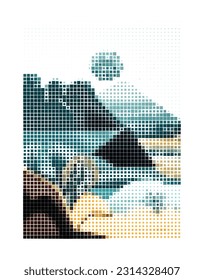 mosaic landscape with mountains vector design illustration for needlework