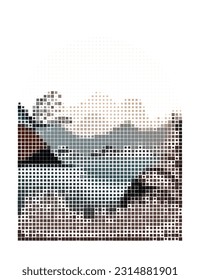 mosaic landscape with mountains vector design illustration for needlework