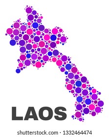 Mosaic Laos map isolated on a white background. Vector geographic abstraction in pink and violet colors. Mosaic of Laos map combined of scattered round dots.
