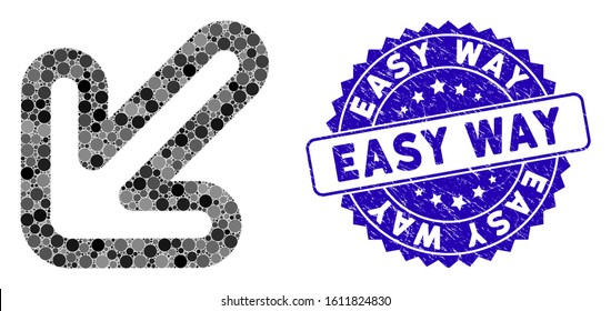 Mosaic left-down arrow icon and rubber stamp watermark with Easy Way phrase. Mosaic vector is composed with left-down arrow icon and with scattered circle elements.