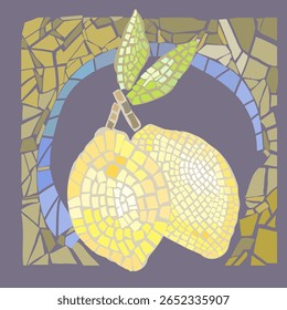Mosaic with lemons. Free hand drawn. Vector, isolated. Simple and original.  