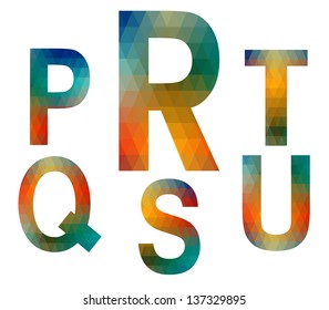 Mosaic letters of English alphabet. P, R, S, T, Q, U