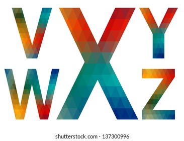 Mosaic letters of English alphabet. V, W, X, Y, Z