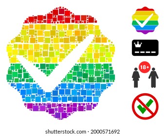 Mosaico Para LGBT sólo icono compuesto de elementos cuadrados de diferentes tamaños y tonos de color. Los elementos cuadrados vectoriales se componen en mosaico abstracto para un icono de sólo LGBT. Se colocan pictogramas bonificados.