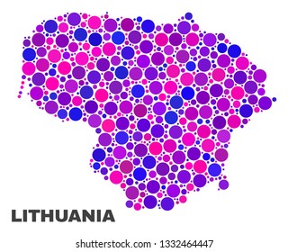 Mosaic Lithuania map isolated on a white background. Vector geographic abstraction in pink and violet colors. Mosaic of Lithuania map combined of scattered spheric points.