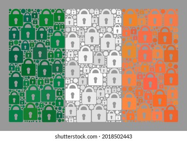 Mosaic locked Ireland flag designed with lock icons. Vector mosaic straight Ireland flag created for locked illustrations. Designed for political and patriotic applications.