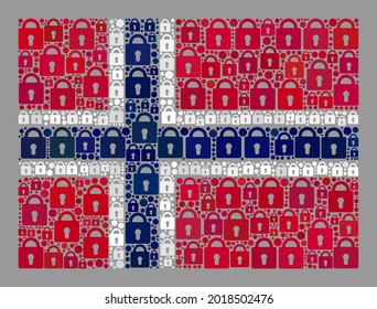 Bandera de Noruega cerrada con llave mosaico construida con elementos de bloqueo. Bandera de Noruega recta de colección de vectores construida para afiches seguros. Diseñado para la promoción política y patriótica.