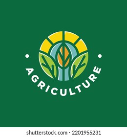 Mosaic logo emblem agriculture leaves circular design, farm eco modern logo linear style in green, tosca, blue, and yellow colors