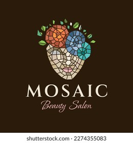 Mosaic logo with the image of a beautiful woman in the shape of a tree