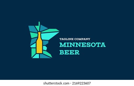 Mosaic Logo Of Minnesota Beer Bar Vector Symbol Icon Design Illustration. Stained Glass Window Minnesota Map.
