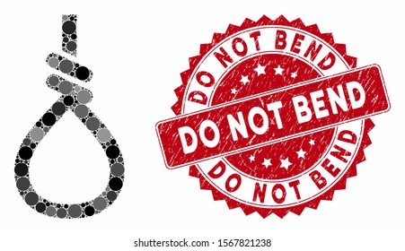 Mosaic loop knot and grunge stamp seal with Do Not Bend text. Mosaic vector is designed with loop knot icon and with randomized circle spots. Do Not Bend stamp seal uses red color, and grunge surface.