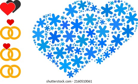 Mosaic love shadow icon is constructed for winter, New Year, Christmas. Love shadow icon mosaic is made with light blue snow icons. Some bonus icons are added.