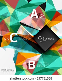 Mosaico de fondo abstracto de polos bajos con infografía - opciones de abc con texto. Fondo de plantilla de vector para diseño de flujo de trabajo, diagrama, opciones de número o diseño web