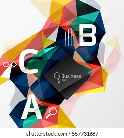Mosaic low poly abstract background with infographics - abc options with text. Vector template background for workflow layout, diagram, number options or web design