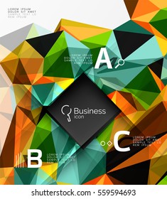 Mosaic low poly abstract background with infographics - abc options with text. Vector template background for workflow layout, diagram, number options or web design