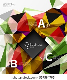 Mosaic low poly abstract background with infographics - abc options with text. Vector template background for workflow layout, diagram, number options or web design