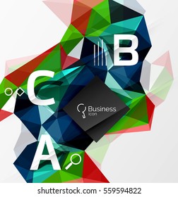 Mosaik abstrakter Low-Poly-Hintergrund mit Infografiken - abc-Optionen mit Text. Vektorvorlagenhintergrund für das Workflowlayout, -diagramm, -nummeroptionen oder Webdesign