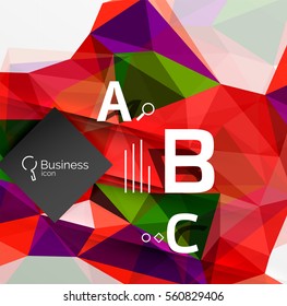 Mosaic low poly abstract background with infographics - abc options with text. Vector template background for workflow layout, diagram, number options or web design