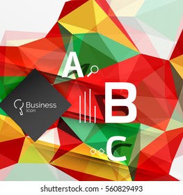 Mosaico de fondo abstracto de polos bajos con infografía - opciones de abc con texto. Fondo de plantilla de vector para diseño de flujo de trabajo, diagrama, opciones de número o diseño web