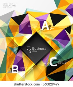 Mosaico de fondo abstracto de polos bajos con infografía - opciones de abc con texto. Fondo de plantilla de vector para diseño de flujo de trabajo, diagrama, opciones de número o diseño web