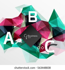 Mosaic low poly abstract background with infographics - abc options with text. Vector template background for workflow layout, diagram, number options or web design