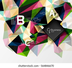 Mosaic low poly abstract background with infographics - abc options with text. Vector template background for workflow layout, diagram, number options or web design