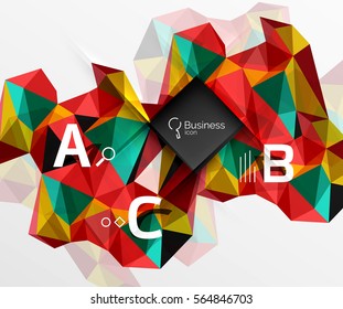 Mosaic low poly abstract background with infographics - abc options with text. Vector template background for workflow layout, diagram, number options or web design