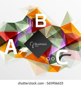 Mosaic low poly abstract background with infographics - abc options with text. Vector template background for workflow layout, diagram, number options or web design