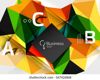 Mosaic low poly abstract background with infographics - abc options with text. Vector template background for workflow layout, diagram, number options or web design
