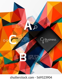 Mosaic low poly abstract background with infographics - abc options with text. Vector template background for workflow layout, diagram, number options or web design