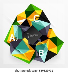 Mosaic low poly abstract background with infographics - abc options with text. Vector template background for workflow layout, diagram, number options or web design
